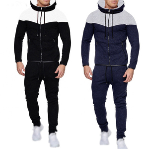 Men's Autumn Tracksuit Set Full-<b>Zip</b> <b>Hooded</b> Color Blocking Polyester Jogging Suit with Side Pockets Casual Wear - Product Image 5