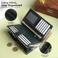 Dompet Clutch Bertekstur Kulit Asli Wanita WRIZA |   10 Slot Kartu Kantong Koin Dompet Logo Tahan Air RFID Emerald
