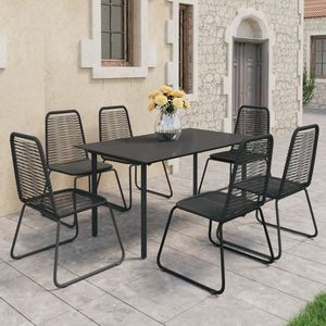 Set da Pranzo da Esterno in Rattan PVC Nero a 7 Pezzi - Elegante Collezione di Mobili da Giardino - Product Image 1