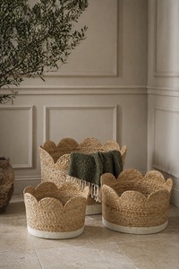 Panier festonné en gros pour la décoration intérieure, panier de rangement en jonc de mer naturel tressé, panier à linge en jacinthe d'eau pour l'organisation - Product Image 5