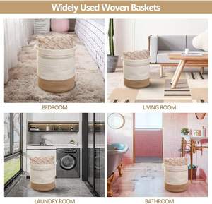 Cesto para Ropa Sucia de Material Sostenible, Cesto de Yute y Cuerda de Algodón, Cesto Alto Tejido para Ropa Sucia - Product Image 4