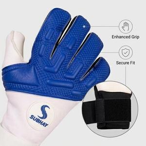 Guantes de Portero de Fútbol Subhay, Dedos Completos, Cuero Azul y Blanco, Antideslizantes, Cierre de Velcro, Unisex, Equipo Deportivo - Product Image 3