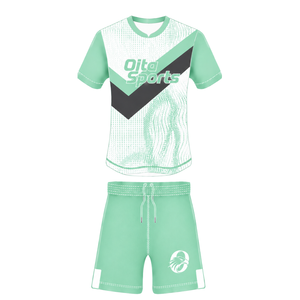 Conjunto de Uniforme de Rugby de Manga Corta en Verde Menta Claro y Blanco, Jersey de Rugby con Cuello Redondo y Estampado Gráfico, Pantalones Cortos con Cordón, Ropa Deportiva para Equipo - Product Image 1