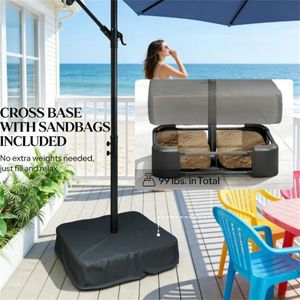 Parasol de terrasse et de cour extérieur bleu foncé avec base solaire - Product Image 4