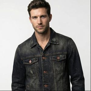 Chaqueta vaquera de talla grande de nuevo estilo, chaqueta vaquera de moda con personalidad de estilo informal, chaqueta vaquera de franela Vintage de alta calidad para hombre - Product Image 1