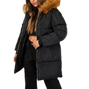 Veste parka d'hiver pour femme, en gros, avec capuche en fausse fourrure, longue, en coton respirant, doublure écologique en laine/lin, coupe-vent et chaude - Product Image 4