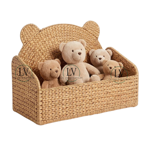 Coffre de rangement artisanal en jacinthe d'eau naturelle pour chambre d'enfant, en forme d'ours, idéal pour organiser les jouets - Product Image 1