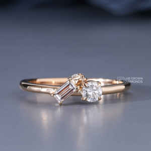 Anillo de Oro Amarillo de 14 Quilates con Diamantes Cultivados en Laboratorio de Múltiples Formas, Anillo de Lujo para Mujer con 3 Piedras de Corte Baguette, Marquise y Redondo, Calidad EF - Product Image 4