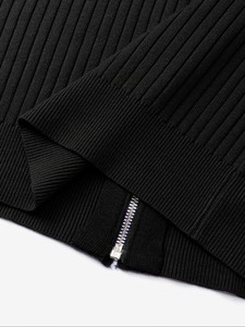Men's Black Mandarin Collar Zipper <b>Cardigan</b> <b>Sweater</b> Full Sleeve Solid Color Anti-Pilling Cotton Autumn Wear - Product Image 5