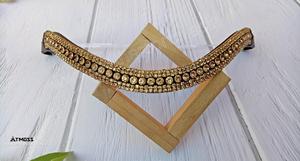 Fronture de luxe en cuir avec triple rangée de strass dorés pour bride de cheval, équipement d'équitation - Product Image 6