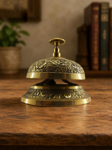 Cloche de bureau en laiton, cloche de service ronde gravée, finition antique marron pour hôtel, bureau, décoration de la maison - Product Image 3
