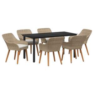Set da Pranzo da Giardino in Polyrattan Beige a 7 Pezzi con Cuscini - Elegante Arredamento da Esterno - Product Image 1