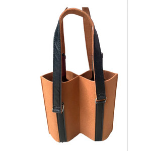 Portabotellas doble de tela color canela con correa ajustable, diseño plegable y reutilizable para picnics y fiestas. - Product Image 3