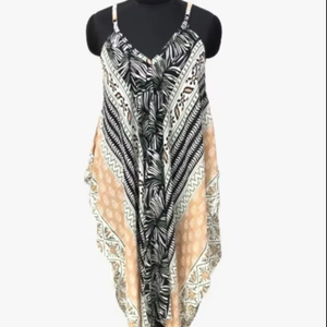 Vestido de Verano Tipo Kaftán de Algodón con Estampado Bohemio, Cuello en V, Mini, con Cinturón, Dobladillo Asimétrico Tipo Pañuelo, Diseño Único y Ajuste Cómodo - Product Image 1