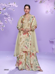 Traje Chinon Plazzo Listo para Usar para Mujer con Bordado Digital - Estilo Étnico para Bodas y Diwali - Product Image 3
