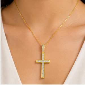 10K <b>Solid</b> <b>Gold</b> Hip Hop Style Iced Jesus Cross <b>Pendant</b> Brilliant Cut Moissanite Diamond Religious Jewelry Gifts with Charms Stud - Product Image 2