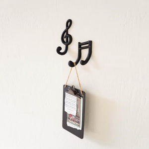 Ensemble charmant de crochets muraux en fonte avec motifs musicaux fantaisistes (clef de sol et note d'octave), finition en peinture thermique noire - Product Image 5