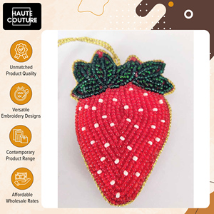 Ready Stock Offer Handcrafted Beaded Strawberry <b>Ornament</b> – <b>Red</b> Fabric Christmas Wall Hanging Decoration at Low Market Price - Product Image 6