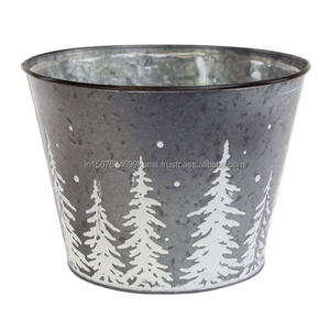 Special Design Galvanized <b>Christmas</b> Planter and Metal Bucket With Xmas <b>Tree</b> Pattern Decorative Garden Planter with Private Logo - Product Image 1