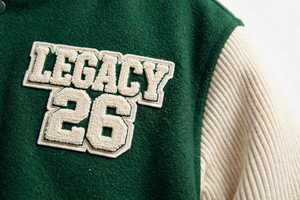 Men's Green Varsity Jacket Color Block for Sleeve Zipper Closure Turn-down Collar Badge Logo Windproof Front Sporty - Product Image 3