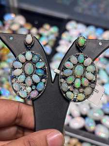 Natural Ethiopian Opal Diamond Earring Pave Diamond Earrings 925 Sterling Silver Handmade <b>Oxidized</b> Dongle Diamond Earring Gift F - Product Image 3
