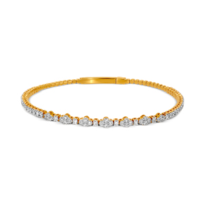 Yellow Gold Lab Grown Diamond Round Brilliant Cut Classic Floral 14K Women's <b>Bangle</b> <b>Bracelet</b> - Product Image 2