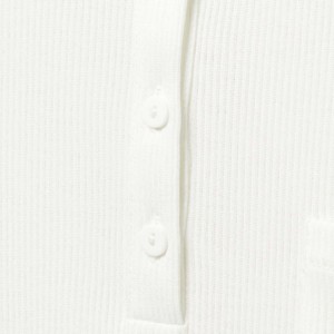 Polo de Punto Blanco de Manga Corta para Mujer, Color Sólido, Estilo Minimalista, Transpirable, 100% Algodón, Largo Regular - Product Image 3