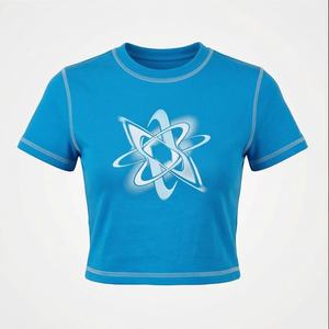 T-shirt court en coton lavé 100 % silicone pour femme, style décontracté, motif uni, 180 GSM, compressé, couleur personnalisable - Product Image 1