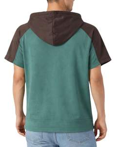 <b>Men</b> Short Sleeve Hoodie T <b>Shirt</b> Green <b>Brown</b> Color Block Casual Pullover Hooded Top With Logo Soft Cotton Blend Summer Wear - Product Image 5