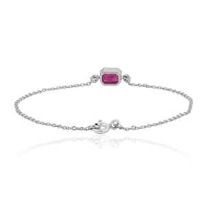 Octagon Cut Natural <b>Ruby</b> July Birthstone Minimalist Bezel Set Centre Station Chain <b>Bracelet</b> In 925 Sterling Silver For Women's - Product Image 3