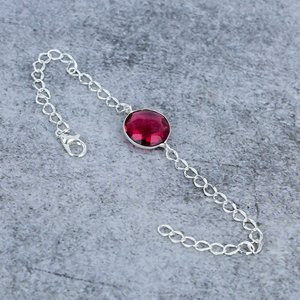 <b>Red</b> Garnet Round Shape Gemstone Bezel Setting 925 Sterling Silver Plated Bangles for Wedding Party Daily Wear Women - Product Image 3