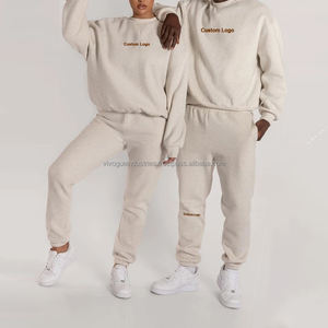 Conjunto personalizado liso de manga larga con capucha y Jogger para mujer, conjunto de invierno, chándal Unisex para mujer, chándales de lana de algodón de 2 piezas - Product Image 2