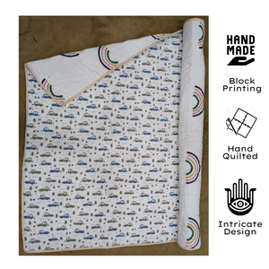 Premium Artisan Designed Baby Quilt Floral Printed Indian Block Super Soft Pure Cotton Hypoallergenic Skin Friendly Sustainable - Product Image 2