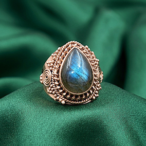 Vintage Blue Fire Labradorite <b>Ring</b> 925 Sterling Silver Rose & Yellow Gold Plated Handmade Boho <b>Statement</b> <b>Ring</b> Women Jewelry Gift - Product Image 4