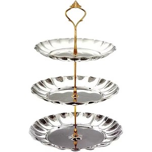 Premium Quality 3 Tier Silver Metallic Scalloped Cake <b>Stand</b> for Home Bakery Events Wedding and Catering Use Available For Sale - Product Image 1