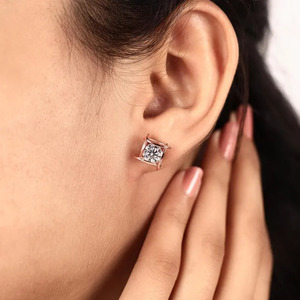 OM GEMS, 10K Gold Lab Grown Diamond <b>Earrings</b>, 2.00 CTW Round Cut, Geometric Design <b>Stud</b> <b>Earrings</b> For <b>Girls</b> & Women - Product Image 4