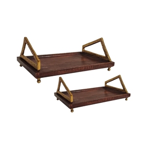 Bandeja Rectangular de Madera con Asas de Metal Martillado, Plato Rústico de Madera de Mango para Servir Comida, Decoración de Mesa, Venta al por Mayor - Product Image 3