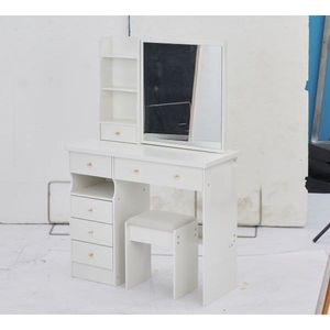 37\" Extra Large Left Drawer Desktop Vanity Table <b>Cushioned</b> <b>Stool</b> Right Sliding Mirror Multi-Layer High Capacity Makeup Vanities - Product Image 2