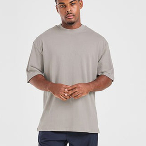 High Quality Summer Blank Design Casual Short Sleeve Breathable O-Neck Cotton Solid Color <b>Drop</b> Shoulder Oversized Men's T-shirts - Product Image 5
