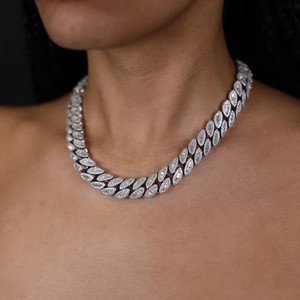 Luxury Marquise Cut Lab Grown Diamond <b>Statement</b> <b>Necklace</b> 925 Silver Women's Party Jewelry Plant Pattern Channel Setting - Product Image 3