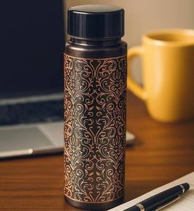 Handcrafted 100% Pure Copper Eco-Friendly Black <b>Bottle</b> <b>1L</b> Full Engraved with Lid for Direct Drinking <b>Water</b> Adults Camping - Product Image 1