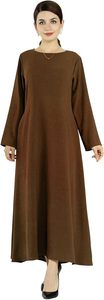 Abaya de Color Marrón Sólido para Mujer, Manga Larga, Cuello Redondo, Largo hasta el Suelo, Vestido Modesto para Uso Diario, Corte Holgado, Material de Poliéster - Product Image 3