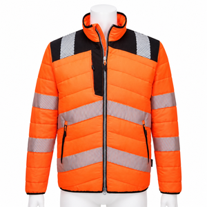 High Visibility <b>Orange</b> Reflective Puffer <b>Jacket</b> Men's Safety Winter Workwear Thermal Quilted Waterproof Construction Parka - Product Image 1