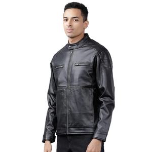 Veste en cuir de buffle véritable en cuir de vachette personnalisable pour hommes avec fermeture à glissière à col montant pour l'hiver-Service OEM disponible - Product Image 2