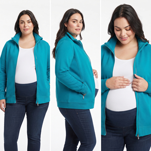 Sudadera con capucha de forro polar para mujer, con cremallera, manga larga, tejida, para embarazo, ropa de invierno, chaqueta con capucha para hospital y lactancia - Product Image 2