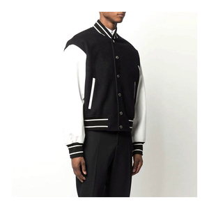 <b>Men's</b> Black <b>White</b> Varsity <b>Jacket</b> Knitted Wool Acrylic Preppy Style Turn-down Collar Regular Fit Autumn Wear - Product Image 5