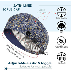 Floral Print Polyester/Cotton Surgical <b>Cap</b> with Buttons Tie Back Needle Detection for Hospital Uniforms Unisex <b>Scrub</b> Accessory - Product Image 3