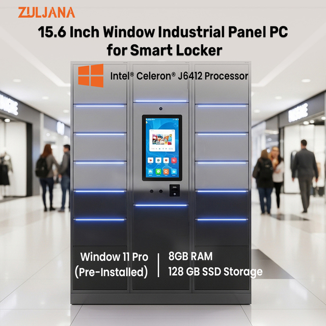 AIO 15.6" Widescreen 1920x1080 Industrial Panel PC Window 11 Intel J6412 8GB RAM PCAP Touch Screen Fanless IP65 Front Monitor