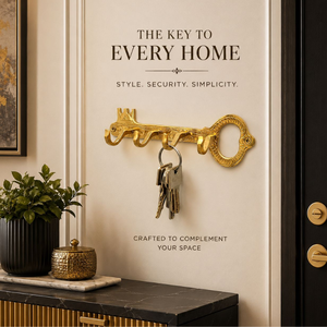 Handcrafted Solid Brass Key Shaped Key Holder Wall Mounted Decorative 5 Hook Organizer Vintage Entryway Home Office Decor <b>Rack</b> - Product Image 2