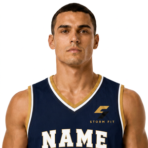 Camiseta de Baloncesto Personalizada para Hombre, Color Azul Marino, Cuello en V, Sin Mangas, Impresión Sublimada con Nombre y Número 09, Corte Regular, Tejido de Malla de Secado Rápido - Product Image 4